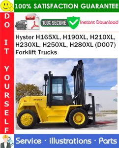 Hyster H165XL, H190XL, H210XL, H230XL, H250XL, H280XL (D007) Forklift Trucks Parts Manual